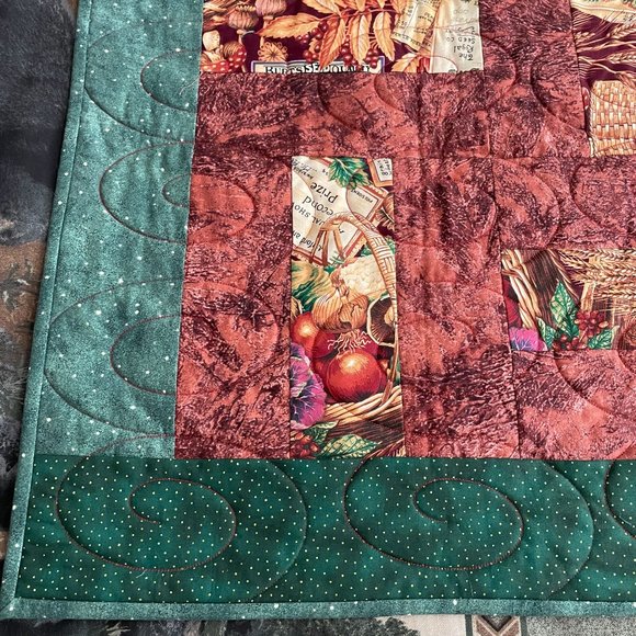 Handmade Harvest Lap Quilt Split Rail Greens & Browns Fall Leaf Berries 43 x 52 - Picture 8 of 14